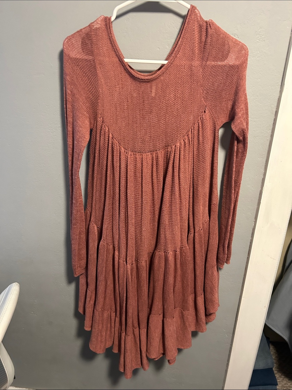 Free People Dusty Rose Long-Sleeve Tiered Knit Dress